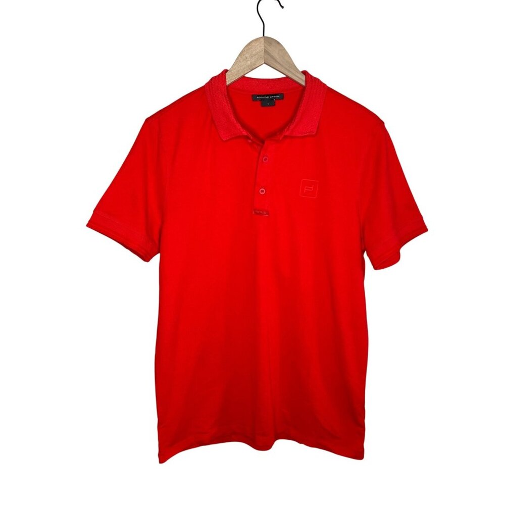 Porsche Design Mens Red Knit Polo Shirt Size Large
